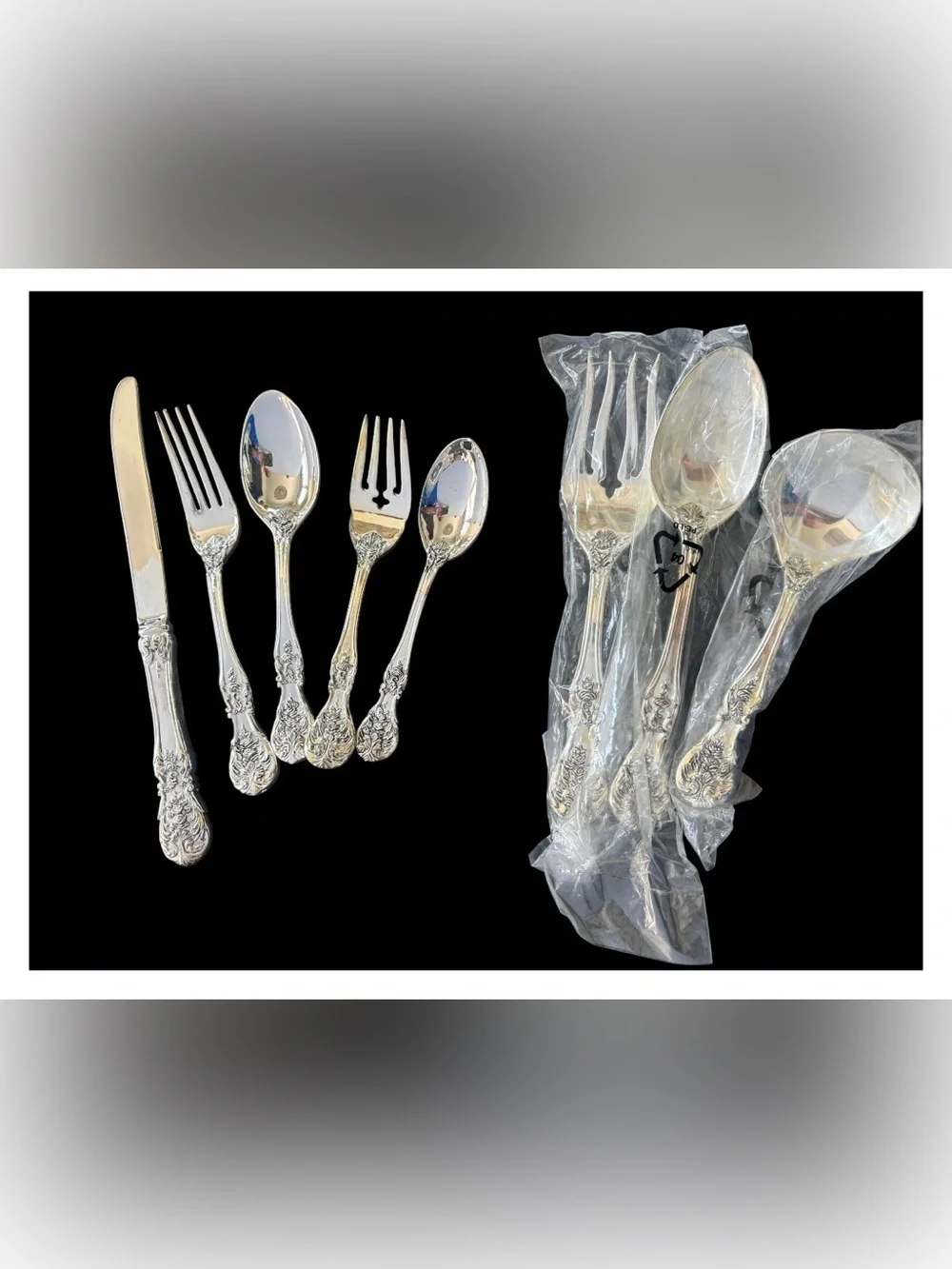 New French Rose Ornate Silver plated Serving Flatware Serving Set of 8 +3 server